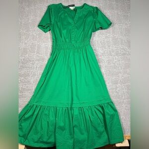 Beguiled Green V-Neck Boho Minimalist Career Wear Midi Dress Womens Size Medium